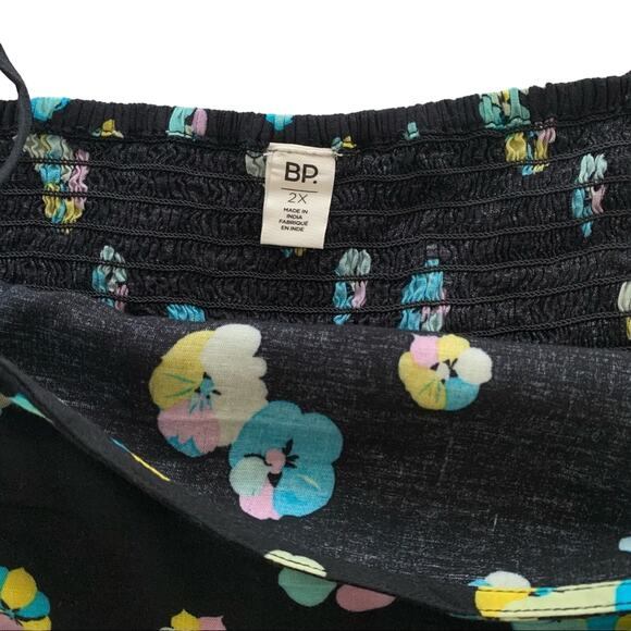 BP Ruched Crop Tank Top Black Floral Spaghetti Strap Elastic Back 2X - Picture 5 of 9